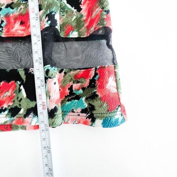 Faith and Joy Floral Midi Skirt Red Rose Sheer Panel Elastic Waist A-Line Size S - Picture 5 of 6
